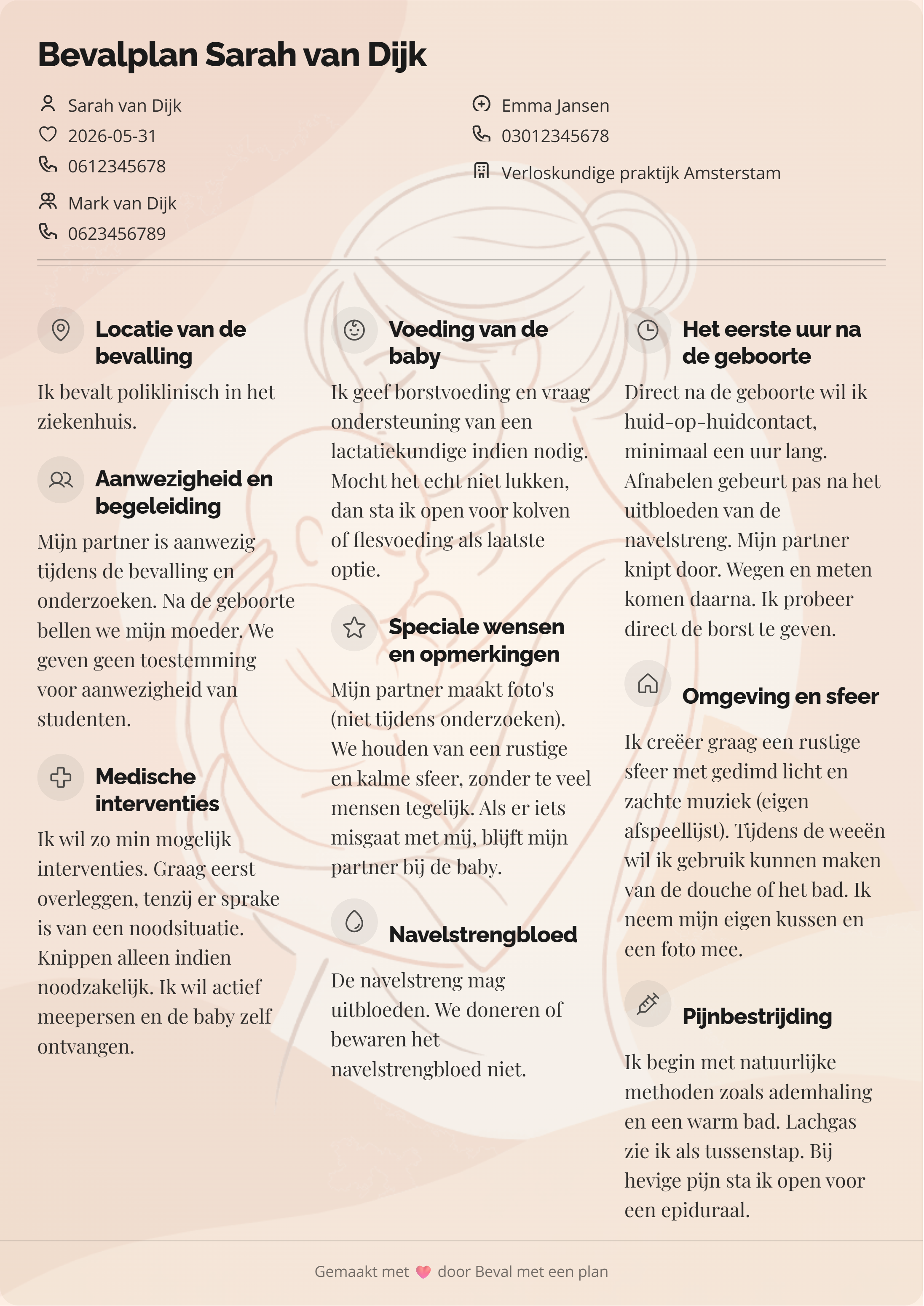 Voorbeeld bevalplan 1 - persoonlijk bevalplan template