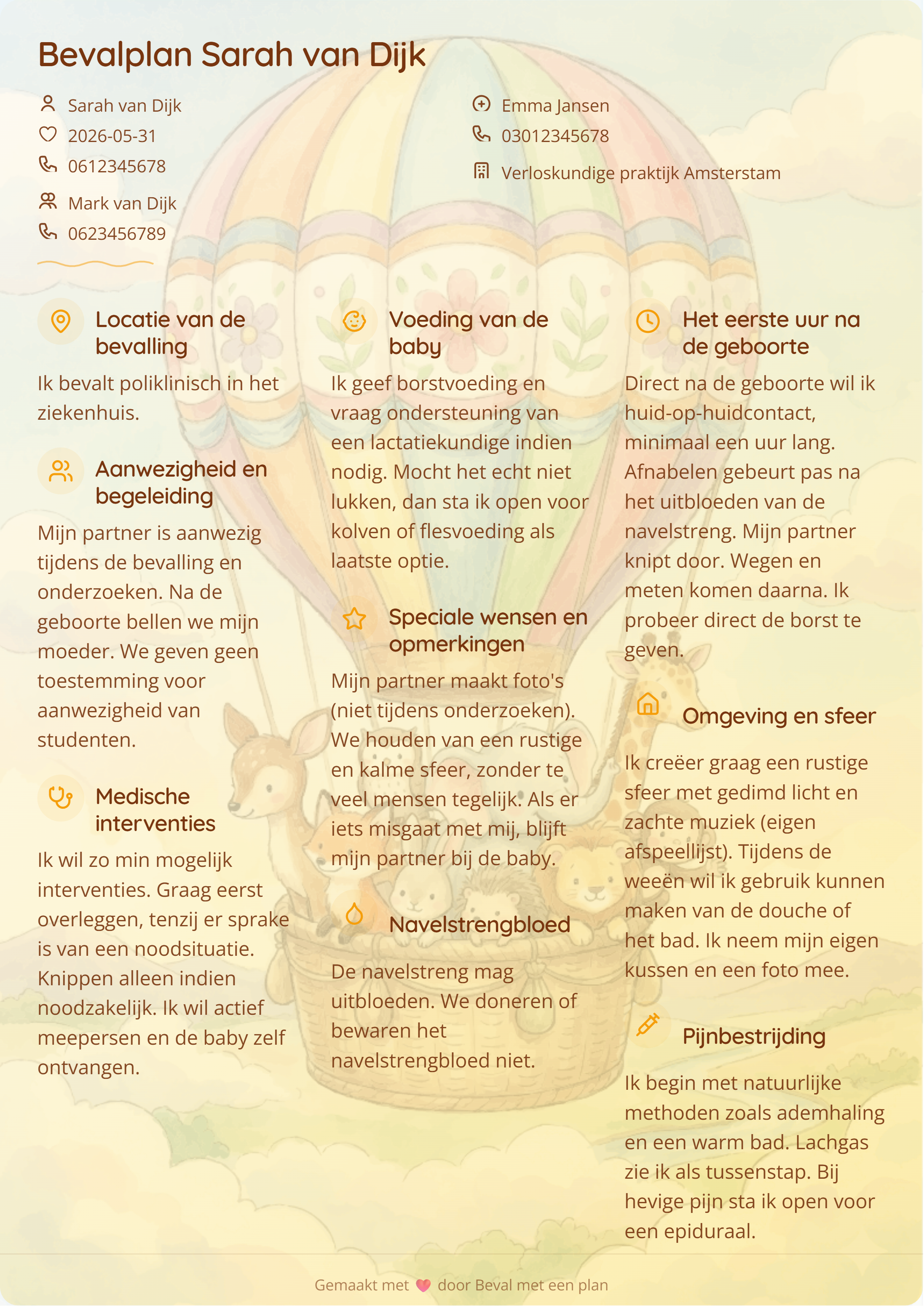 Voorbeeld bevalplan 3 - persoonlijk bevalplan template
