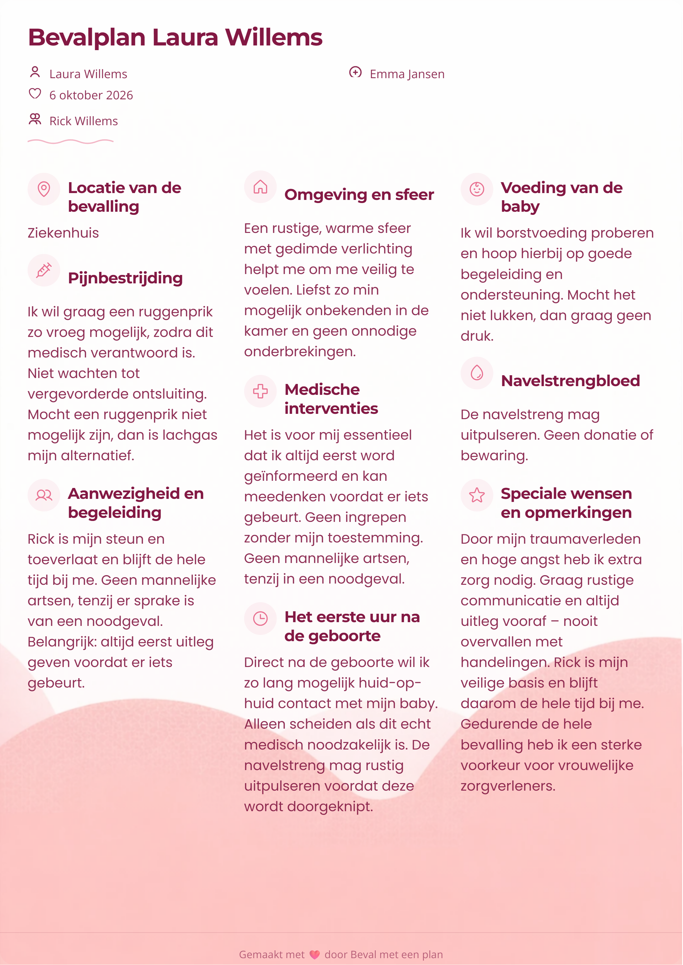 Bevalplan voorbeeld traumasensitieve bevalling - Laura Willems maakt een bevalplan gericht op veiligheid, vertrouwen en duidelijke communicatie bij een belast verleden
