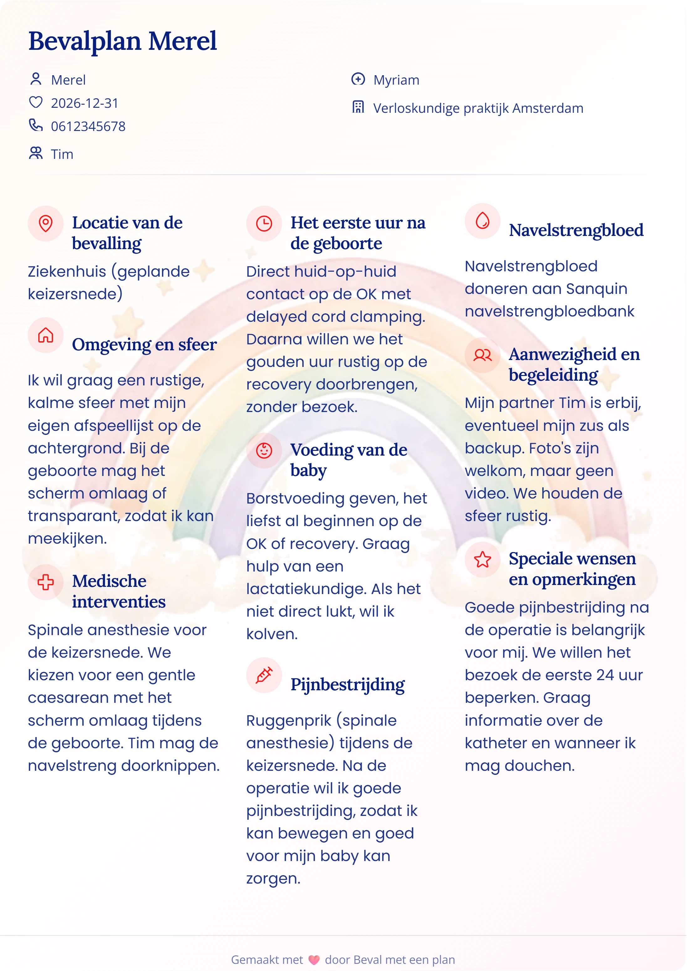 Bevalplan voorbeeld keizersnede Merel - een persoonlijk bevalplan voor een geplande keizersnede