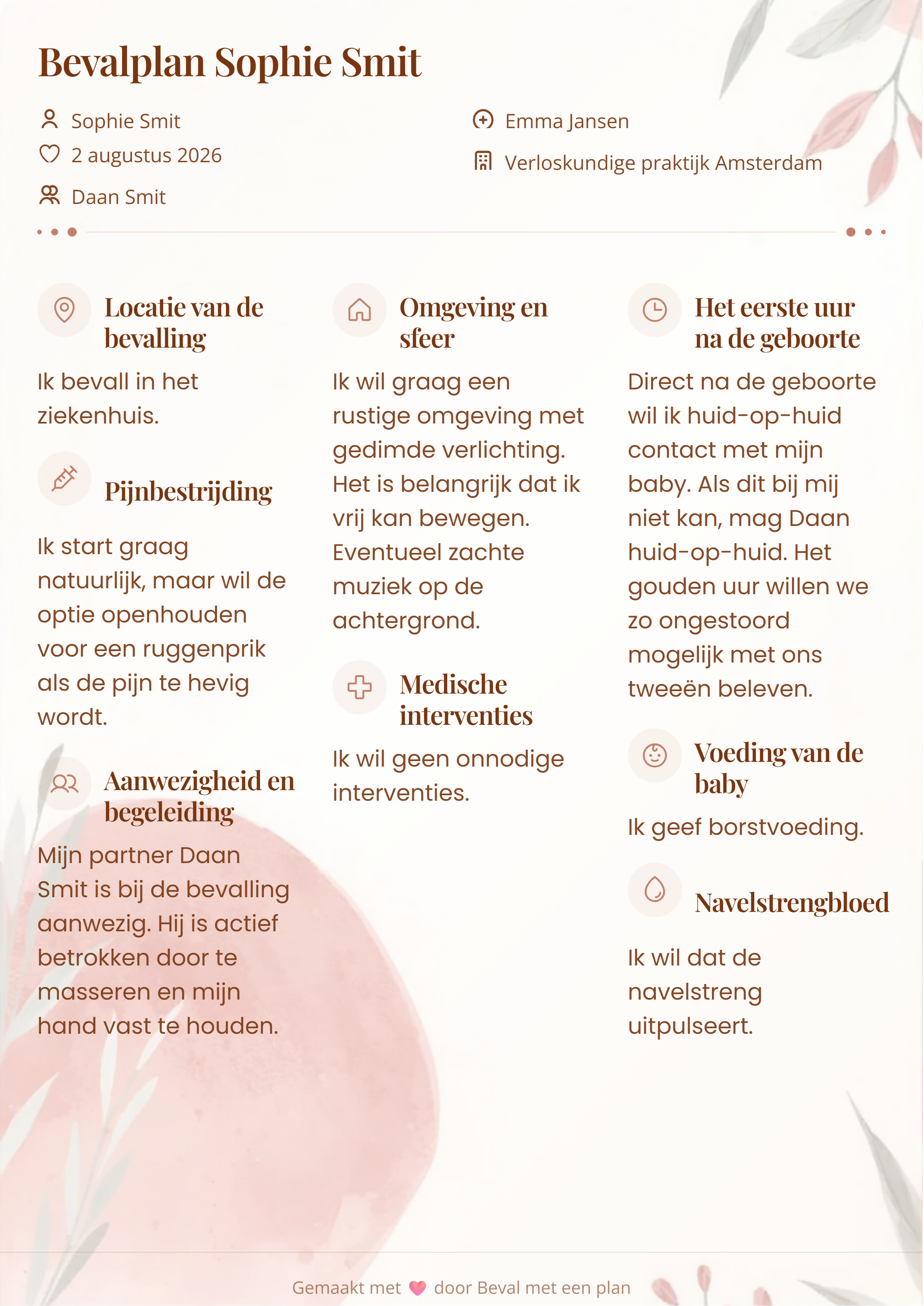 Bevalplan voorbeeld eerste bevalling ziekenhuis - Sophie Smit bereidt zich flexibel voor op haar eerste bevalling met actieve betrokkenheid van haar partner